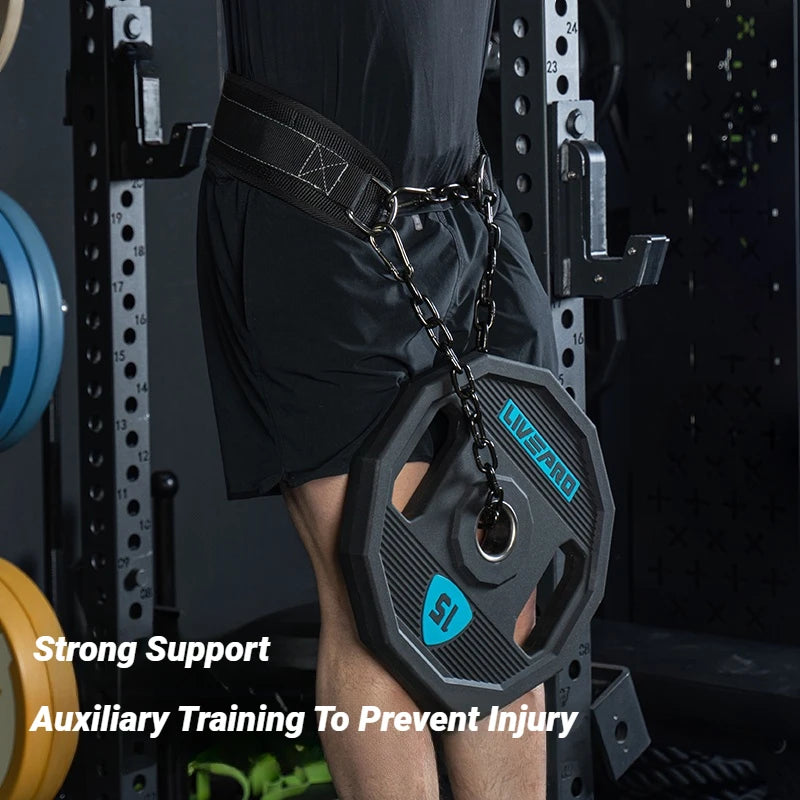 Weight Lifting Back Gym With Chain For Fitness Bodybuilding Pull Up Strength Training Load Waist Strap Thicken Belt Barbell