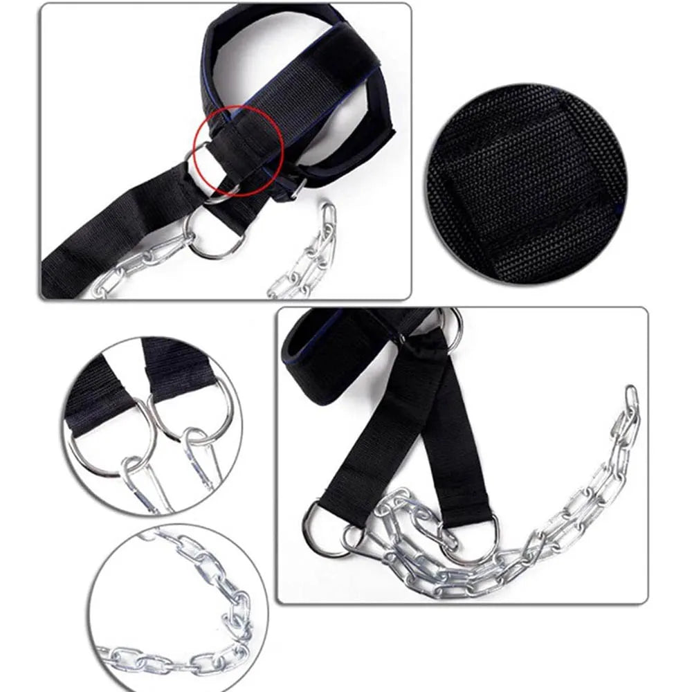 Fitness Neck Head Harness Neck Training Weight Lifting Strength Trainer With Adjustable Long Steel Chain Neck Strength Exerciser