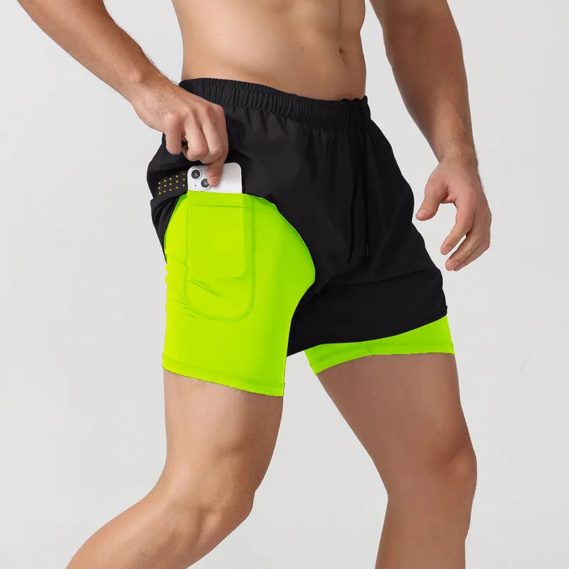 Men's 2-in-1 Running Shorts - Double Layer Workout Training Shorts