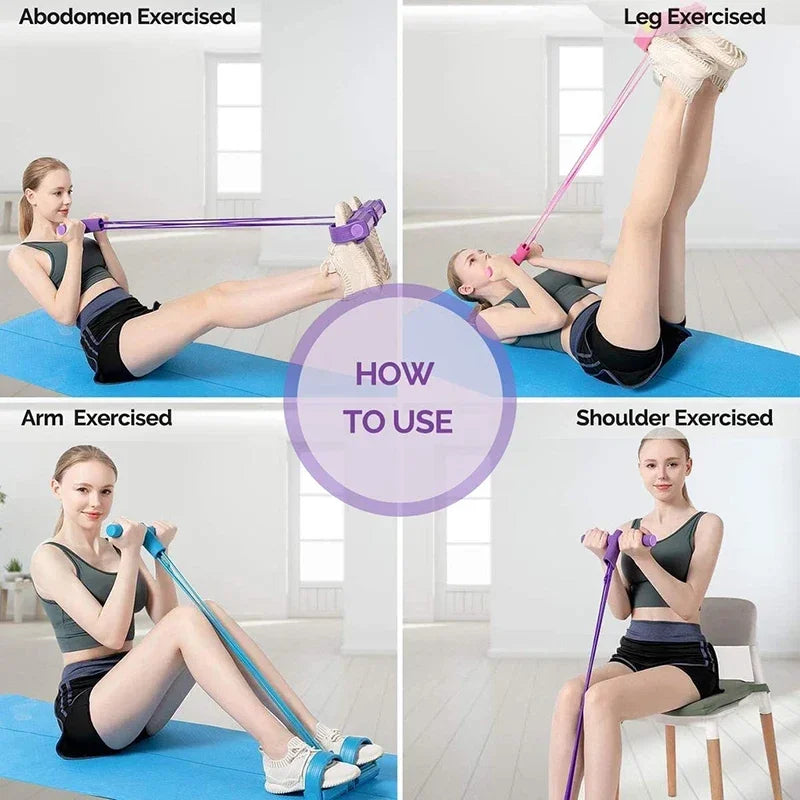 Home Gym Resistance Bands - 4 Elastic Tubes Full Body Workout Set